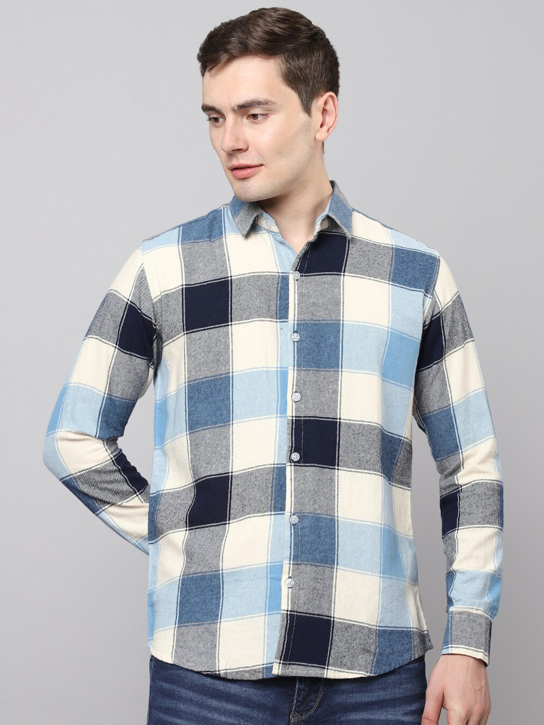 

Hatcher's Slim Fit Buffalo Checked Casual Organic Cotton Shirt, Blue
