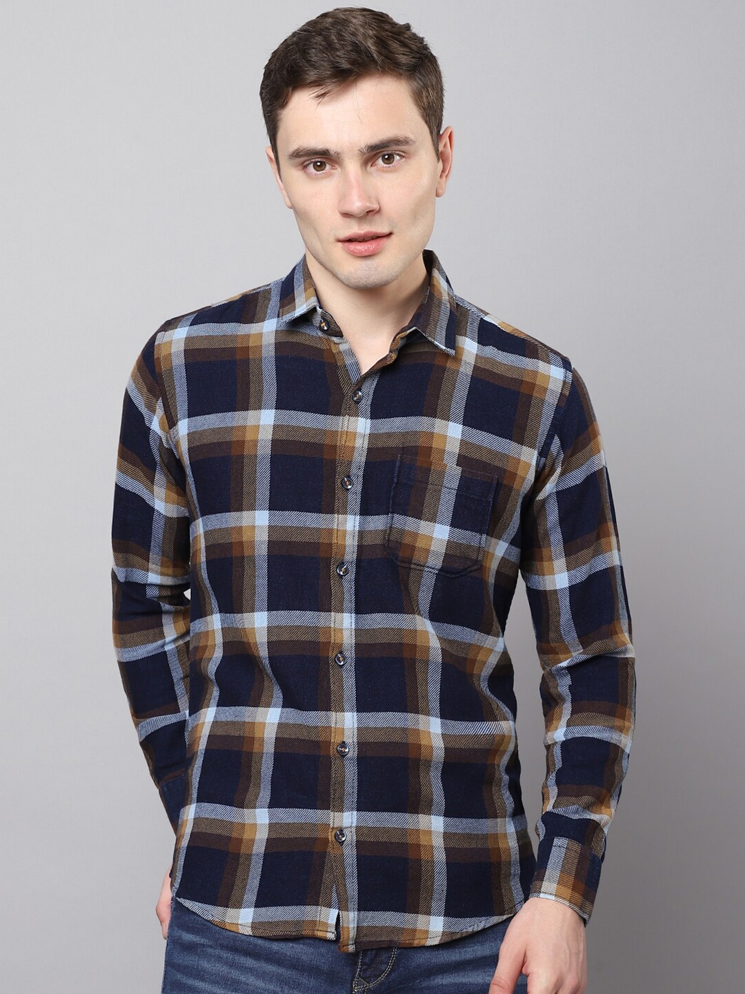 

Hatcher's Slim Fit Tartan Checked Casual Denim Shirt, Yellow