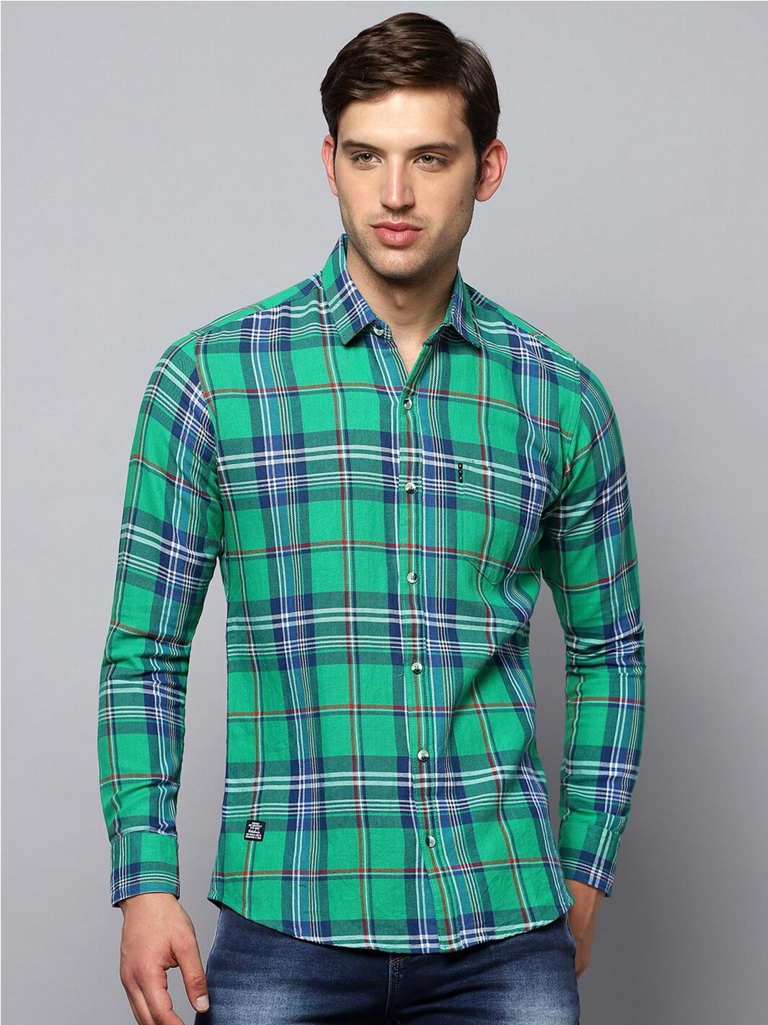 

Hatcher's Spread Collar Slim Fit Tartan Checked Casual Shirt, Green