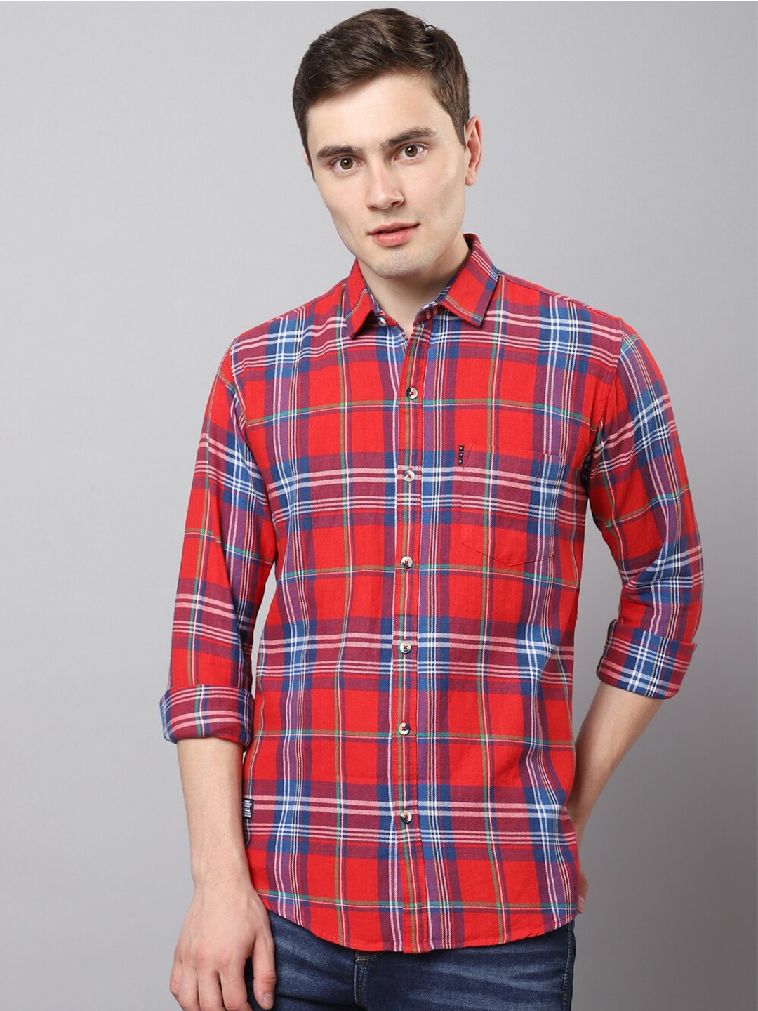 

Hatcher's Spread Collar Slim Fit Tartan Checked Casual Shirt, Red
