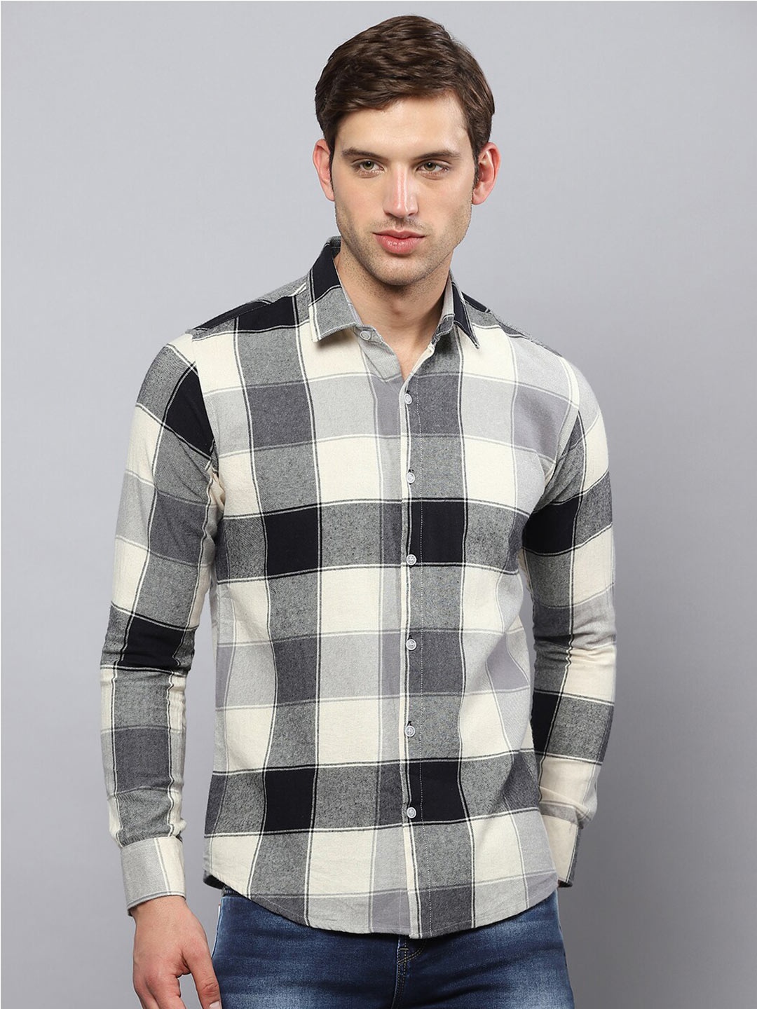 

Hatcher's Spread Collar Slim Fit Buffalo Checked Casual Shirt, Black