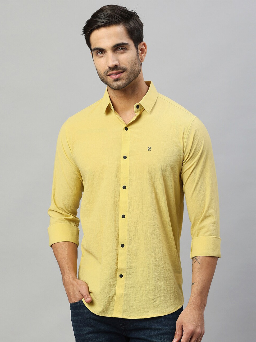 

Hatcher's Spread Collar Slim Fit Casual Shirt, Yellow