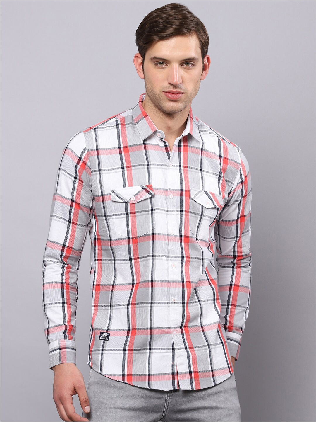 

Hatcher's Slim Fit Windowpane Checked Casual Corduroy Shirt, White