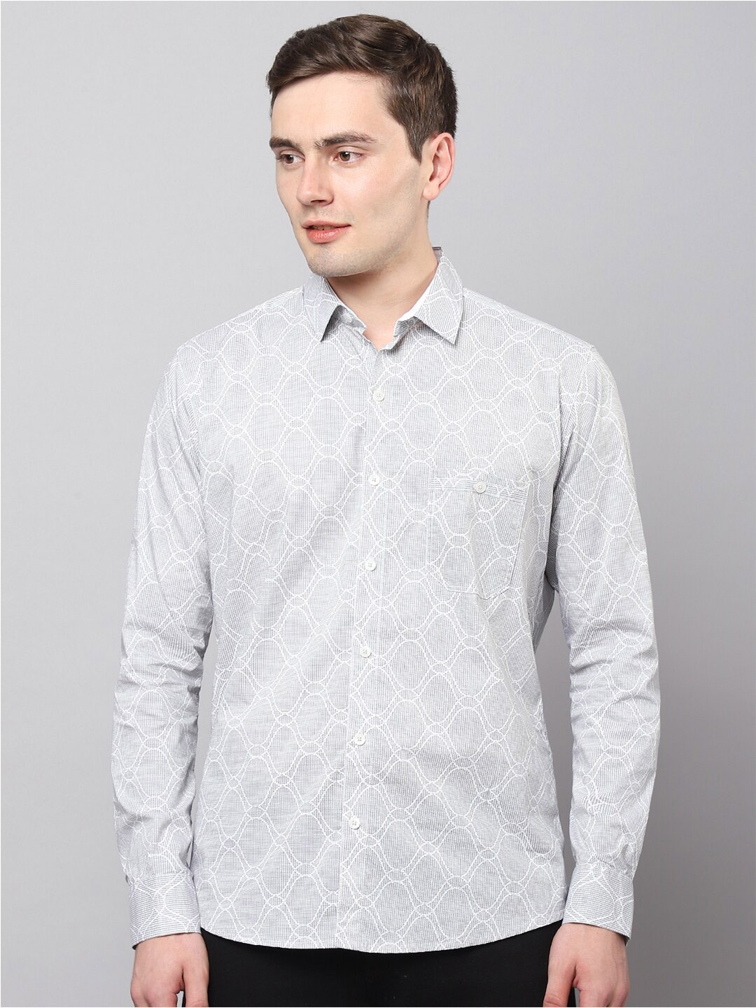 

Hatcher's Geometric Printed Slim Fit Casual Shirt, Grey