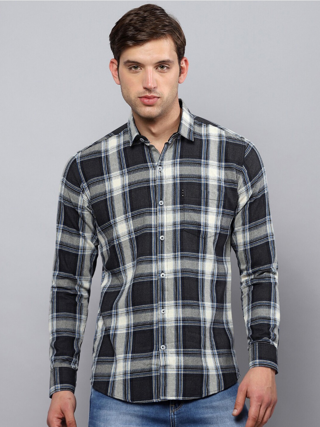 

Hatcher's Slim Fit Tartan Checks Organic Cotton Casual Shirt, Black