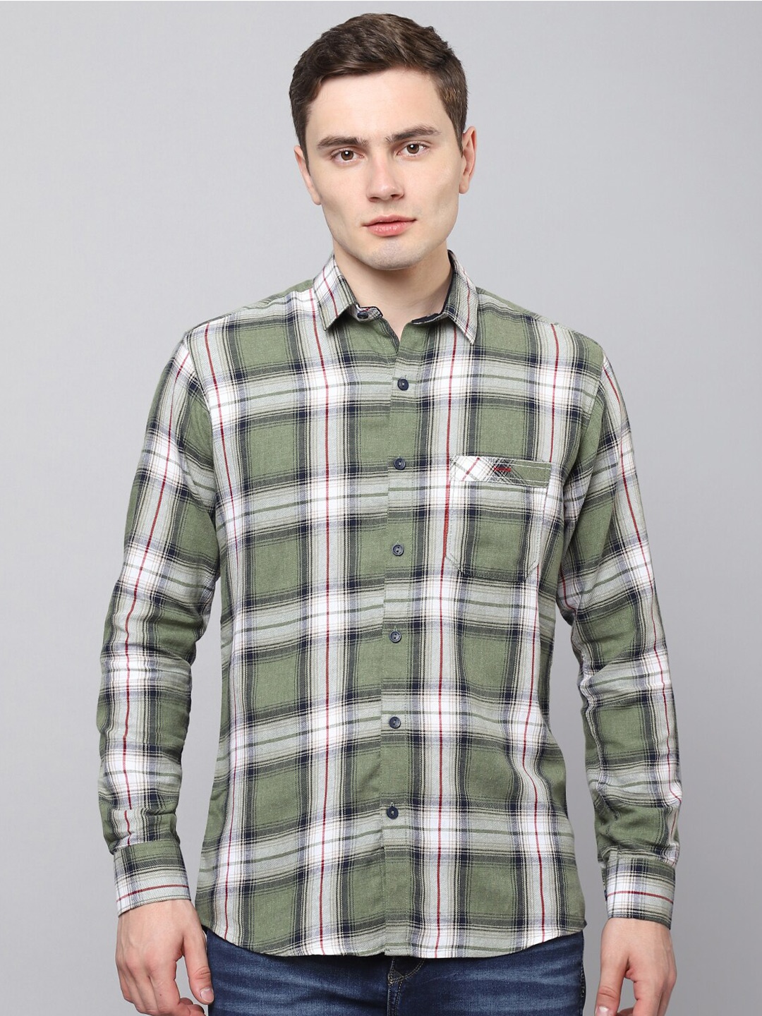 

Hatcher's Slim Fit Tartan Checks Organic Cotton Casual Shirt, Green