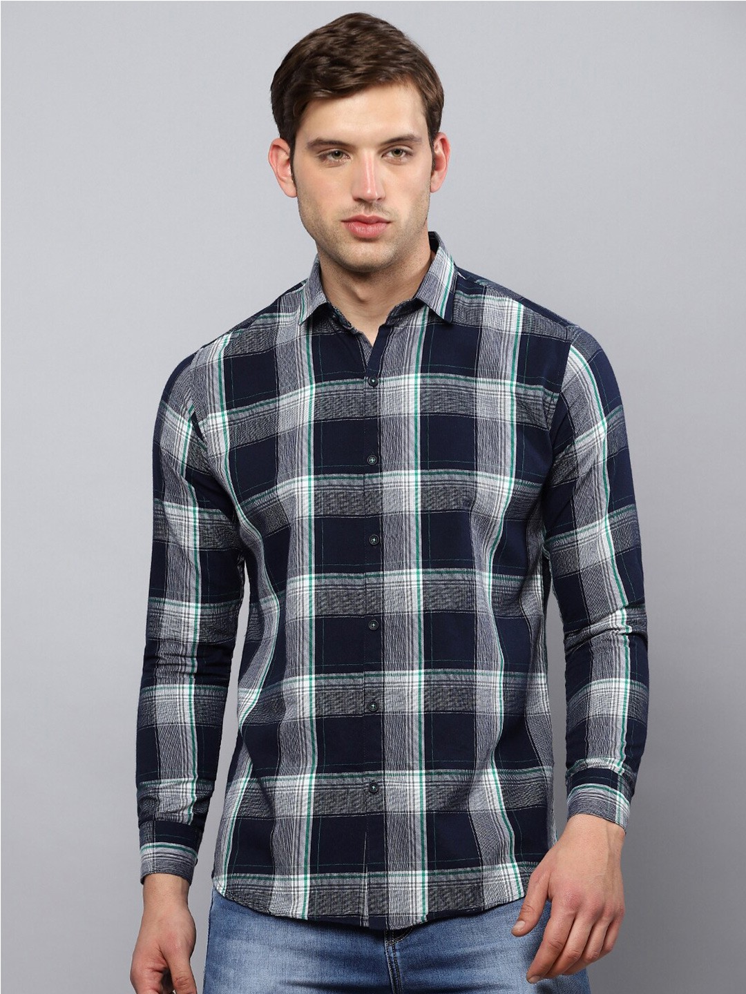 

Hatcher's Slim Fit Tartan Checks Corduroy Casual Shirt, Navy blue