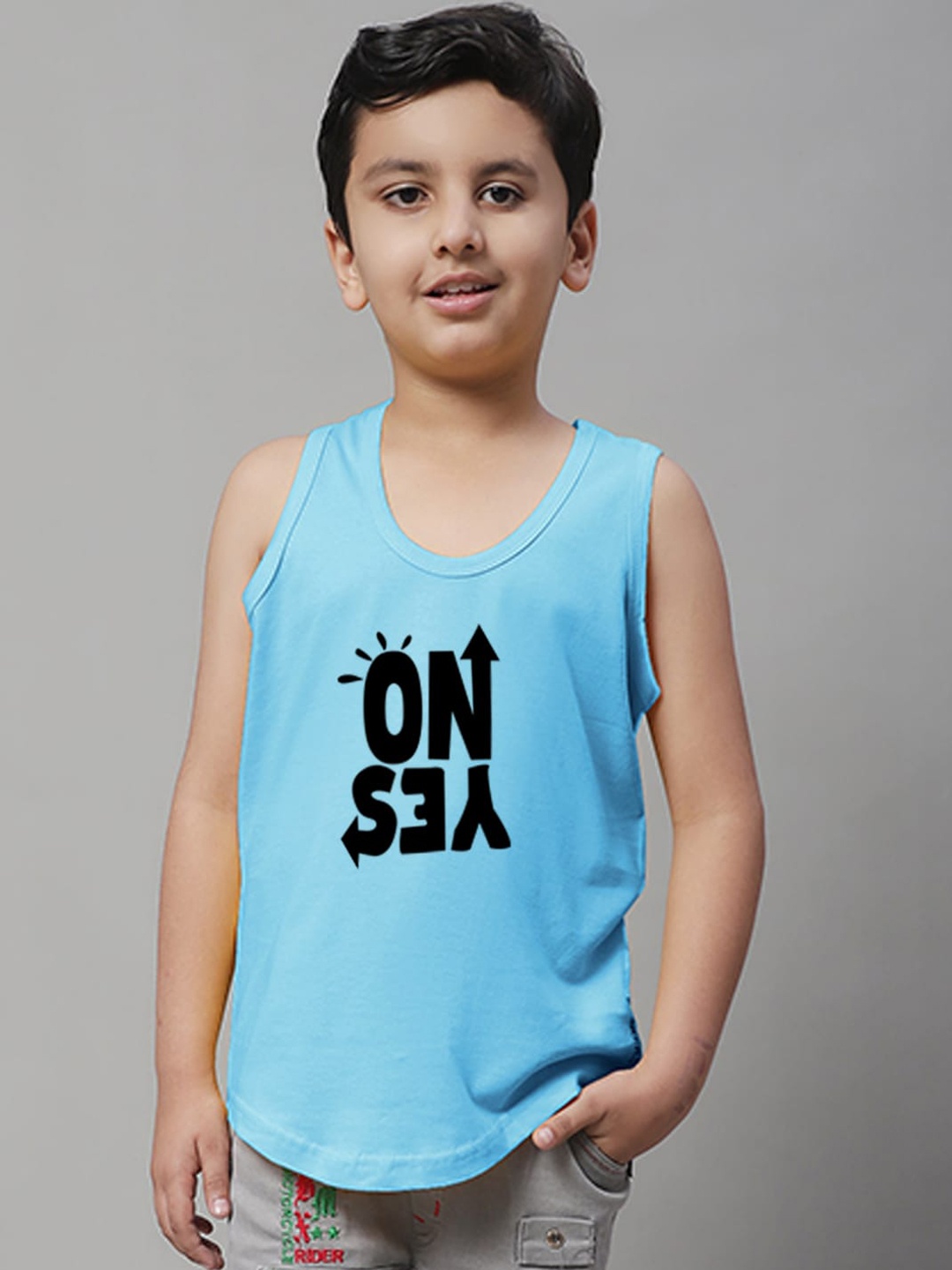 

Friskers Boys Typography Printed Pure Cotton Gym Vest, Turquoise blue