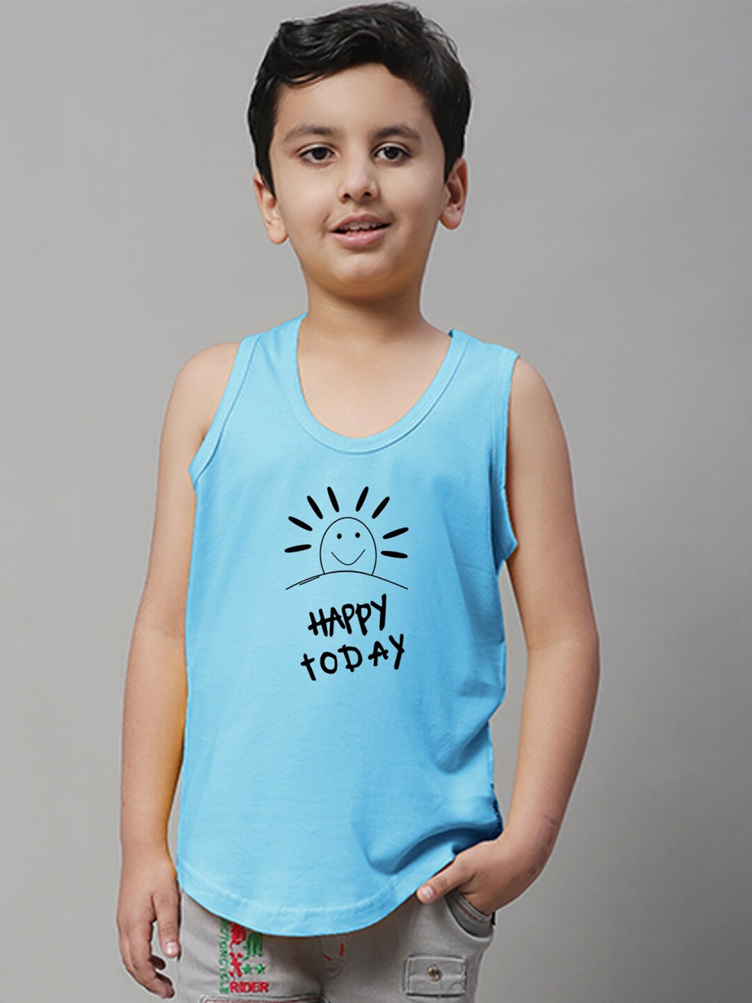 

Friskers Boys Graphic Printed Pure Cotton Gym Vest, Turquoise blue