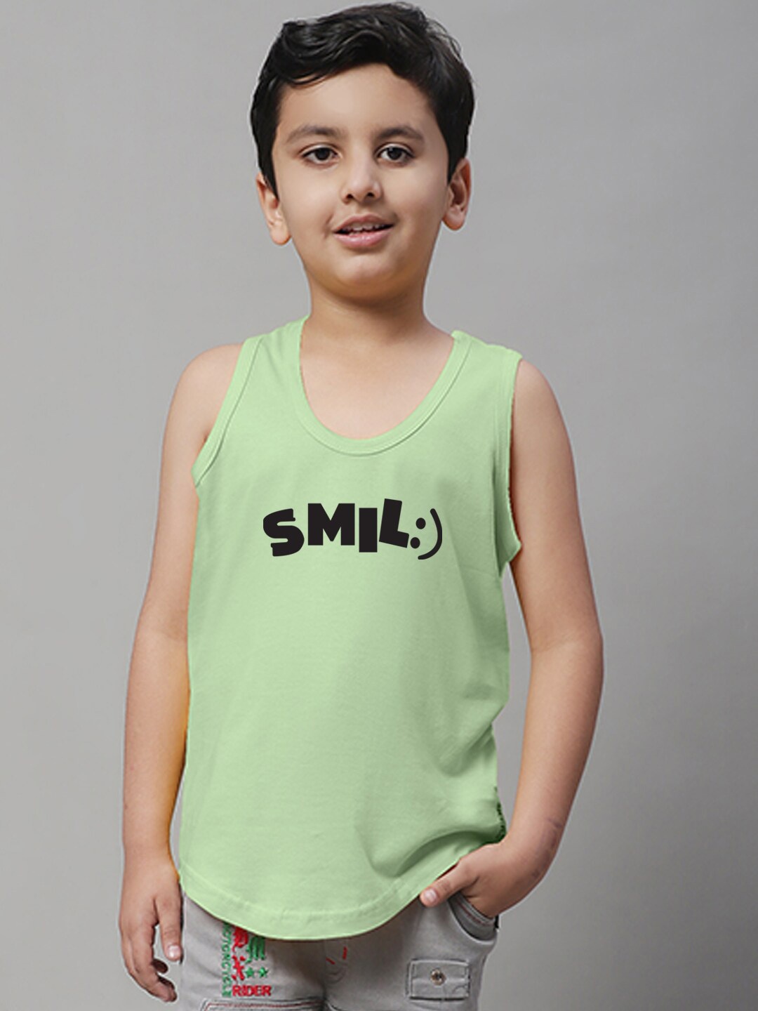 

Friskers Boys Typography Printed Sleeveless Pure Cotton Gym Vest, Sea green