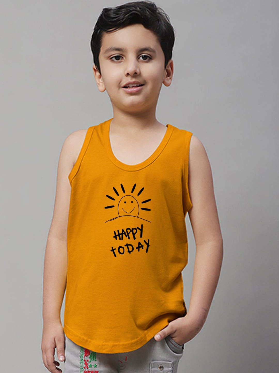 

Friskers Boys Bio Wash Happy Today Printed Pure Cotton Innerwear Vest, Gold