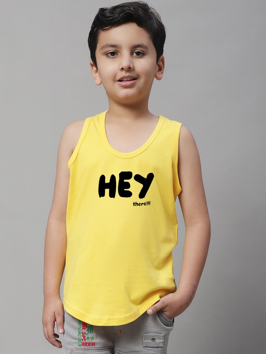 

Friskers Boys Bio Wash Hey Printed Pure Cotton Innerwear Vest, Yellow