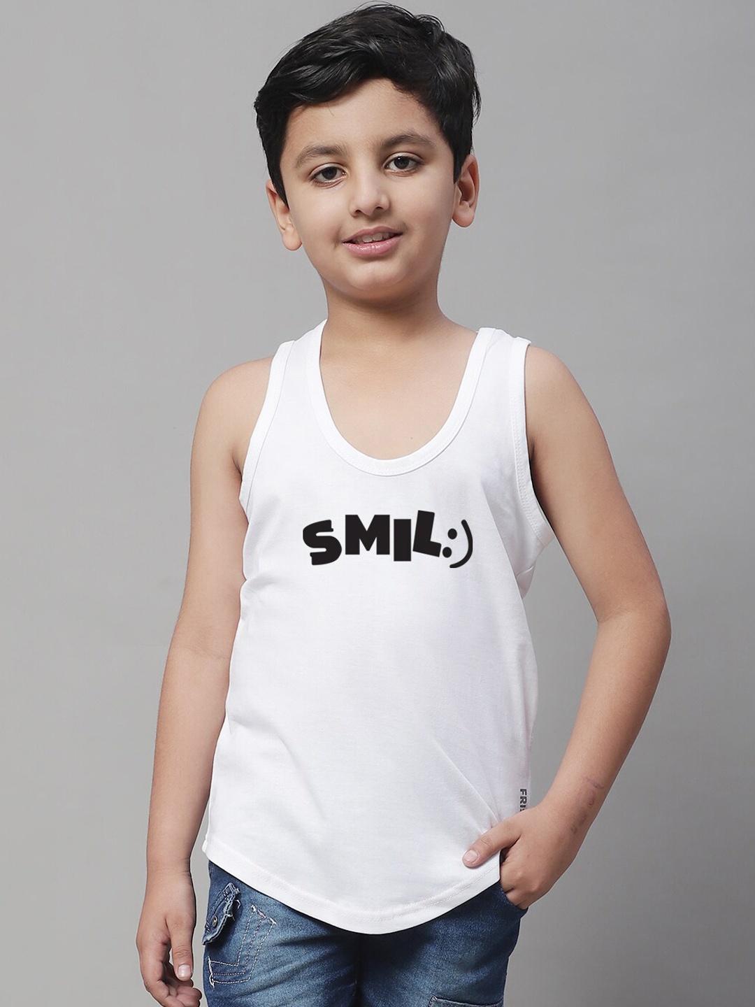 

Friskers Boys Bio Wash Smile Printed Pure Cotton Innerwear Vest, White