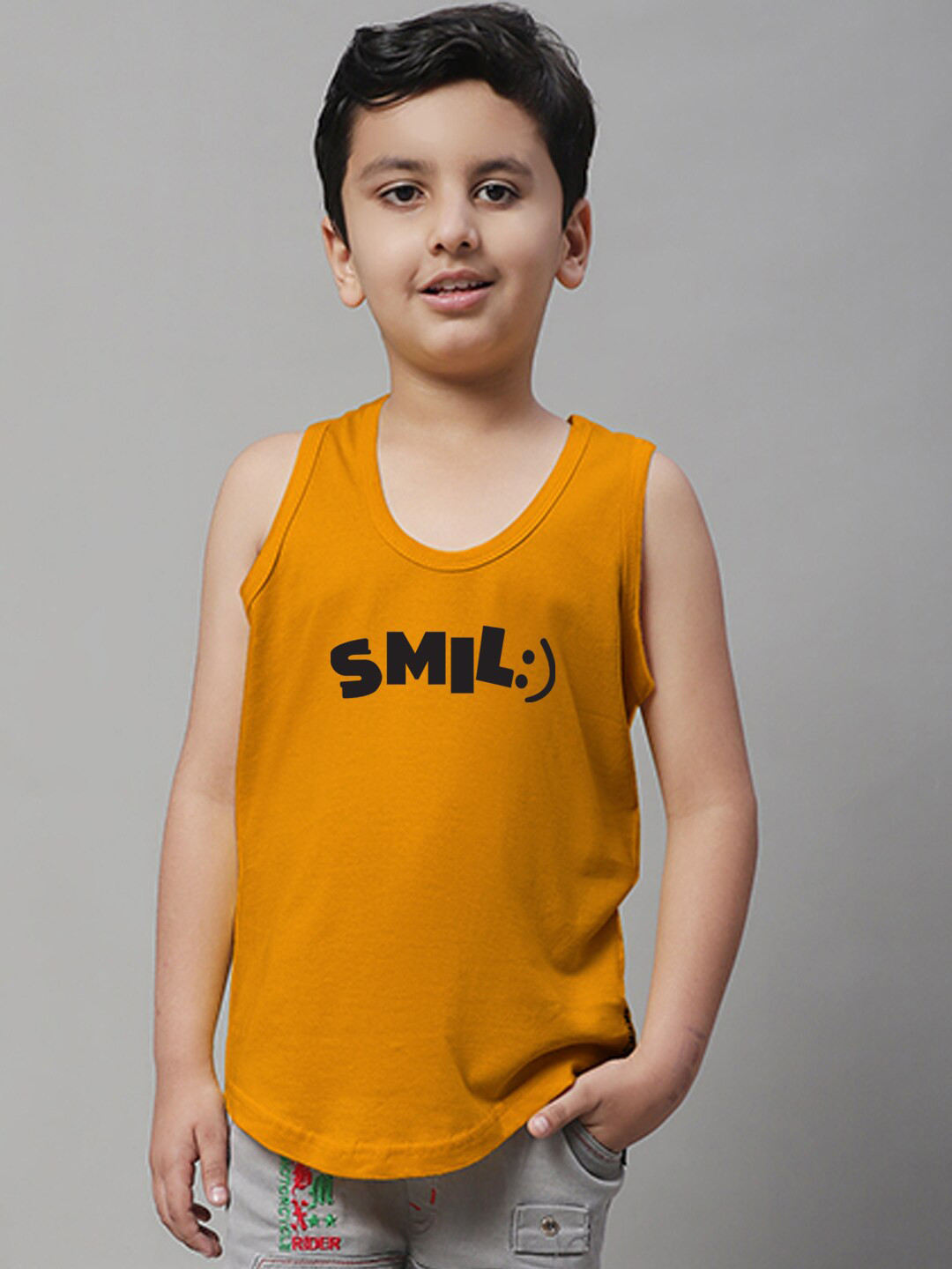 

Friskers Boys Bio Wash Smile Printed Pure Cotton Innerwear Vest, Gold