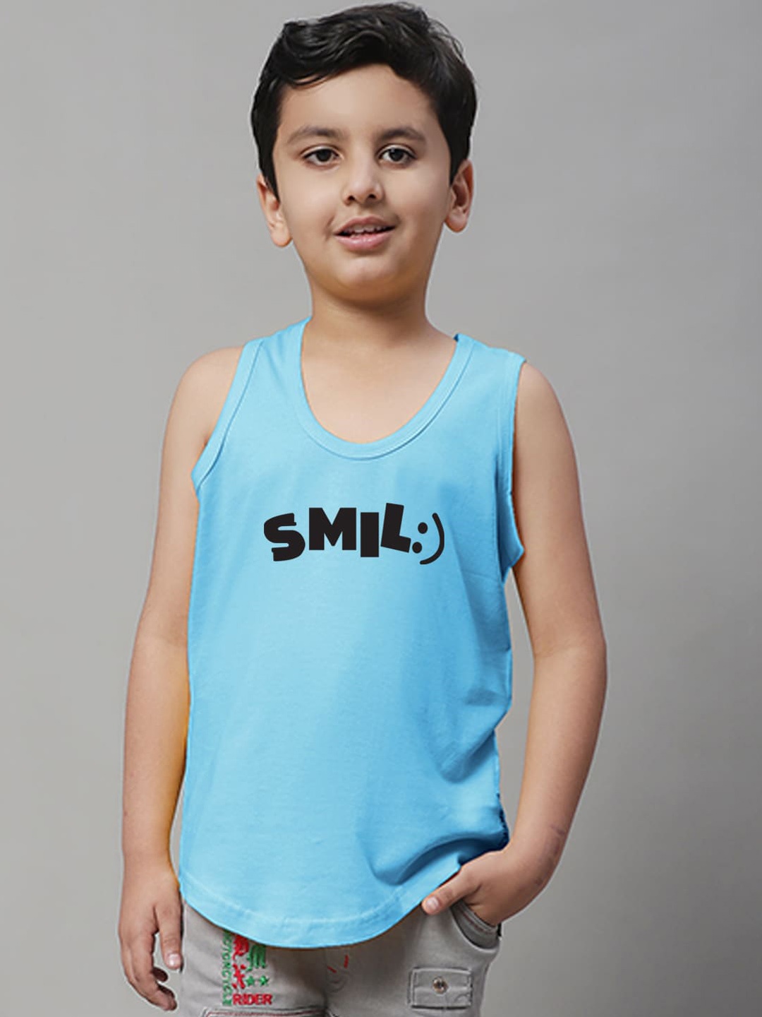 

Friskers Boys Bio Wash Smile Printed Pure Cotton Innerwear Vest, Turquoise blue