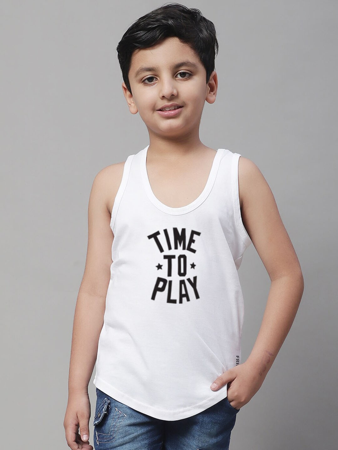 

Friskers Boys Bio Wash Time To Play Printed Pure Cotton Innerwear Vest, White