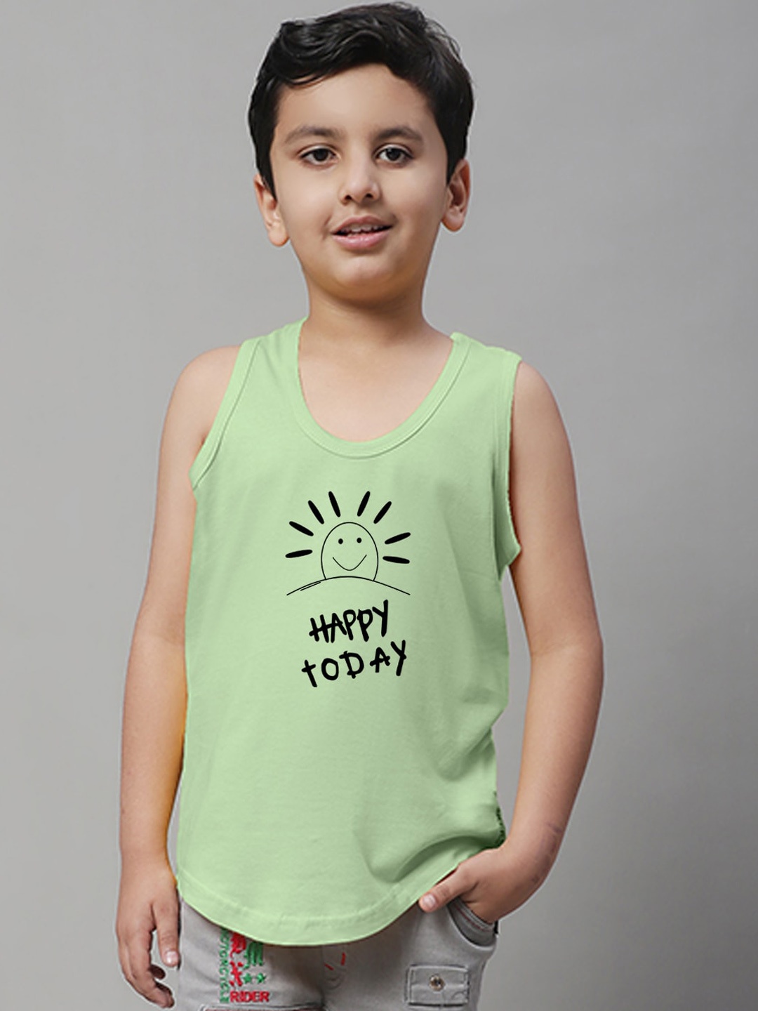 

Friskers Boys Bio Wash Happy Today Printed Pure Cotton Innerwear Vest, Sea green