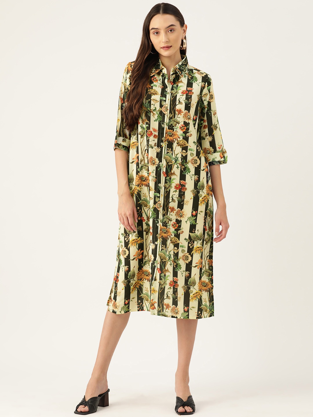 

Runway Dreams Floral Print Shirt Midi Dress, Yellow