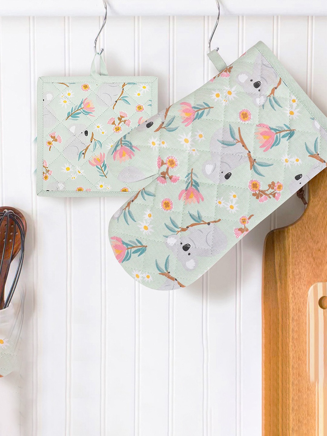 

Anko Sea-Green & Pink Printed Cotton Oven Glove & Pot Holder