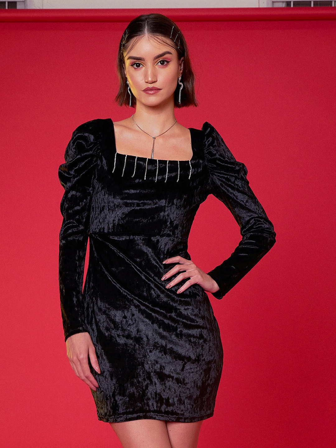 

SASSAFRAS Black Velvet Sheath Dress