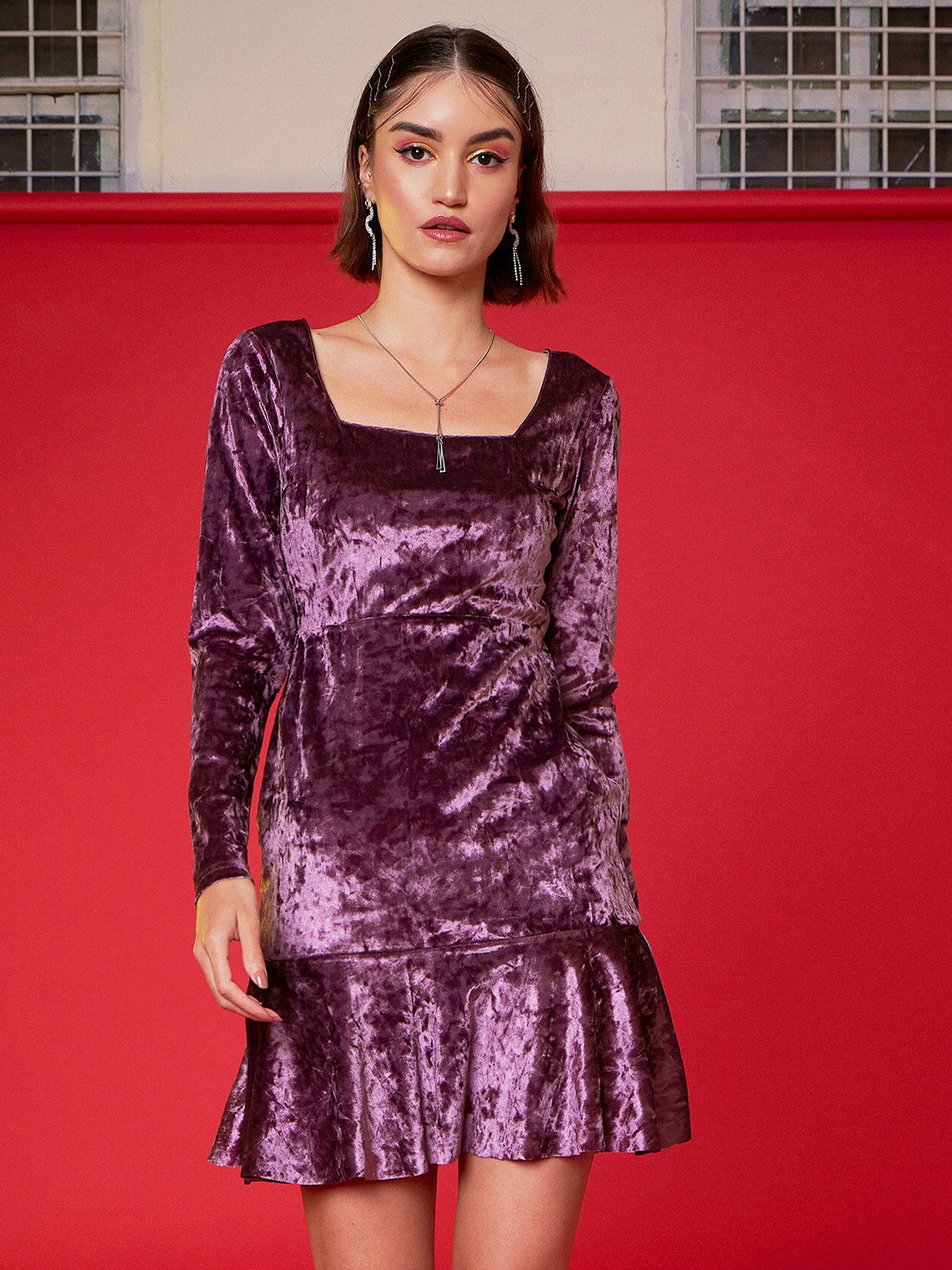 

SASSAFRAS Purple Velvet A-Line Dress