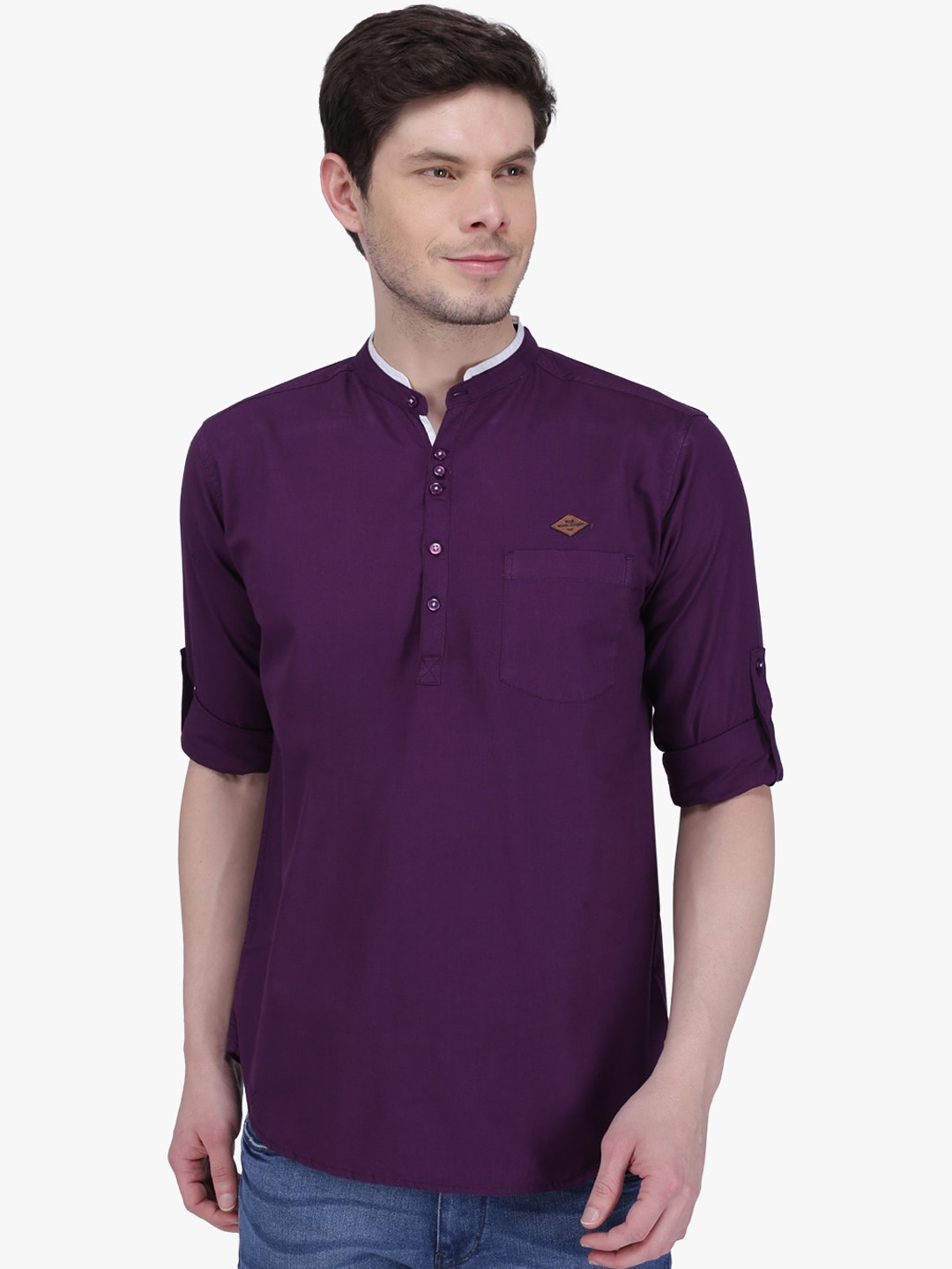 

Kuons Avenue Mandarin Collar Linen Cotton Straight Short Kurta, Purple