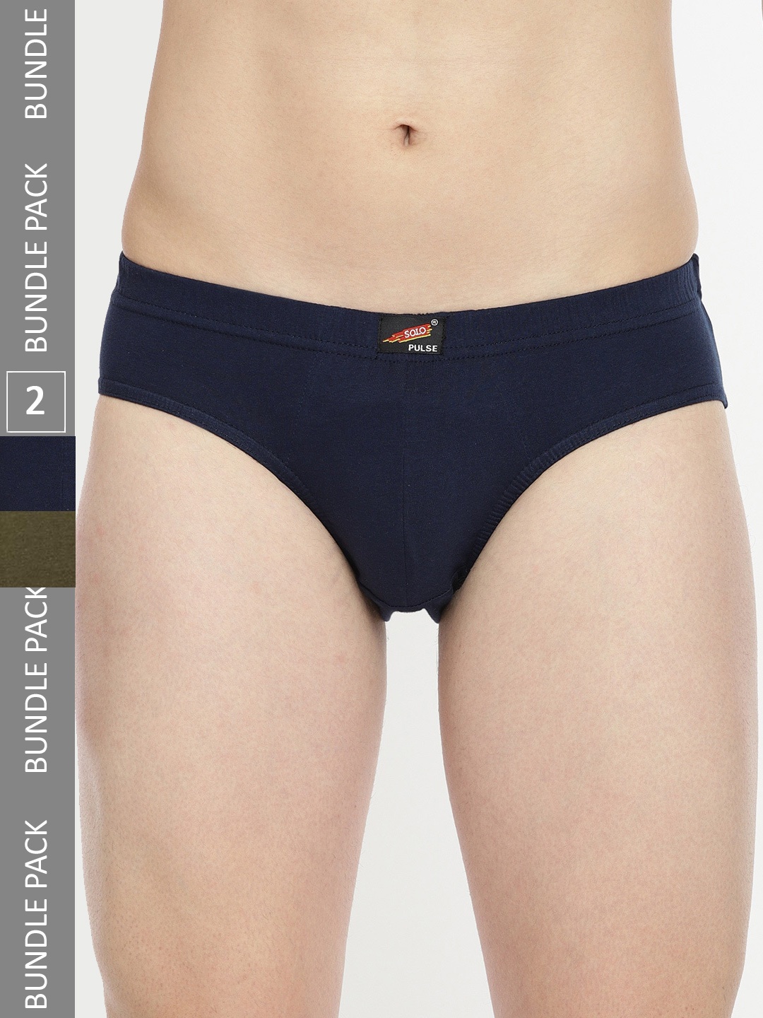 

SOLO Pack Of 2 Pure Cotton Anti Bacterial Briefs Pulse-2-Navy, Olive-75, Navy blue