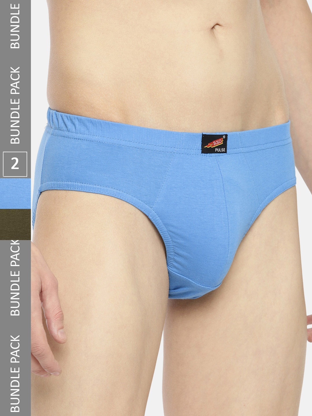 

Solo Men Anti Bacterial Pack Of 2 Pure Cotton Briefs Pulse-2-Olive, Royal Blue-75