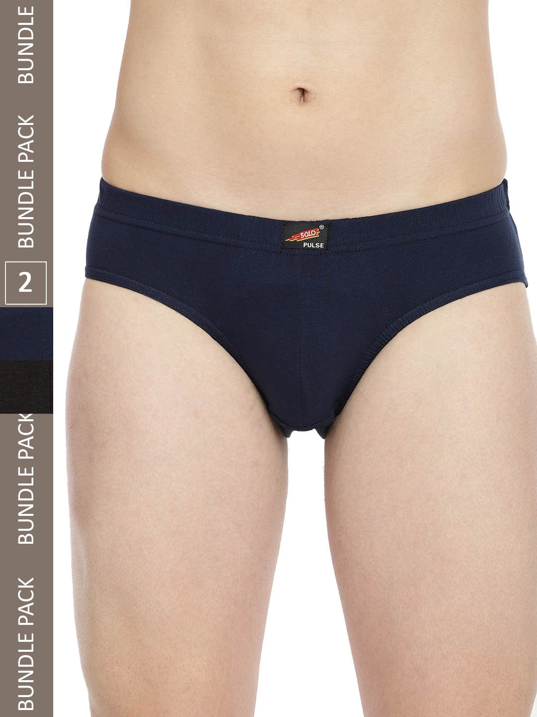 

SOLO Men Anti Bacterial Pack Of 2 Pure Cotton Briefs Pulse-2-Navy, Black-75, Navy blue