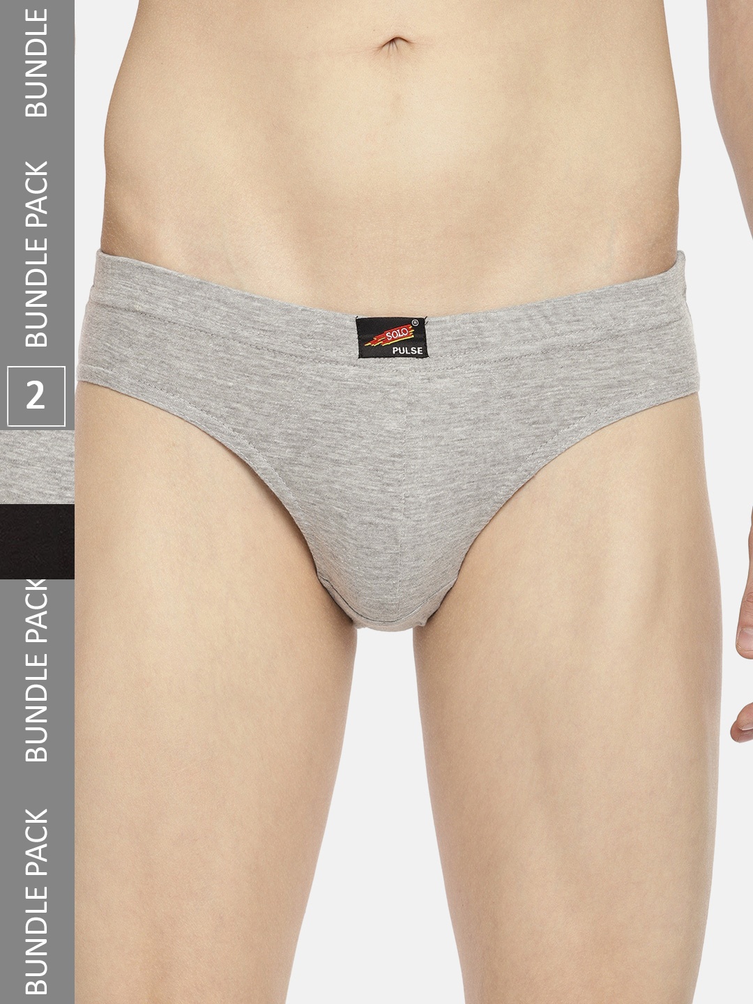 

SOLO Pack Of 2 Anti Bacterial Pure Cotton Basic Briefs Pulse-2-Grey Melange, Black-75
