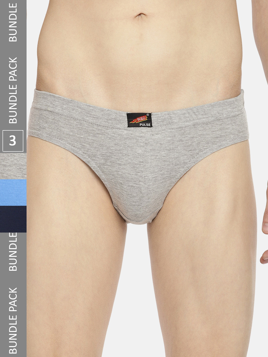 

SOLO Pack Of 3 Anti Bacterial Cotton Briefs Pulse-3-Grey Melange, Royal Blue, Navy-75