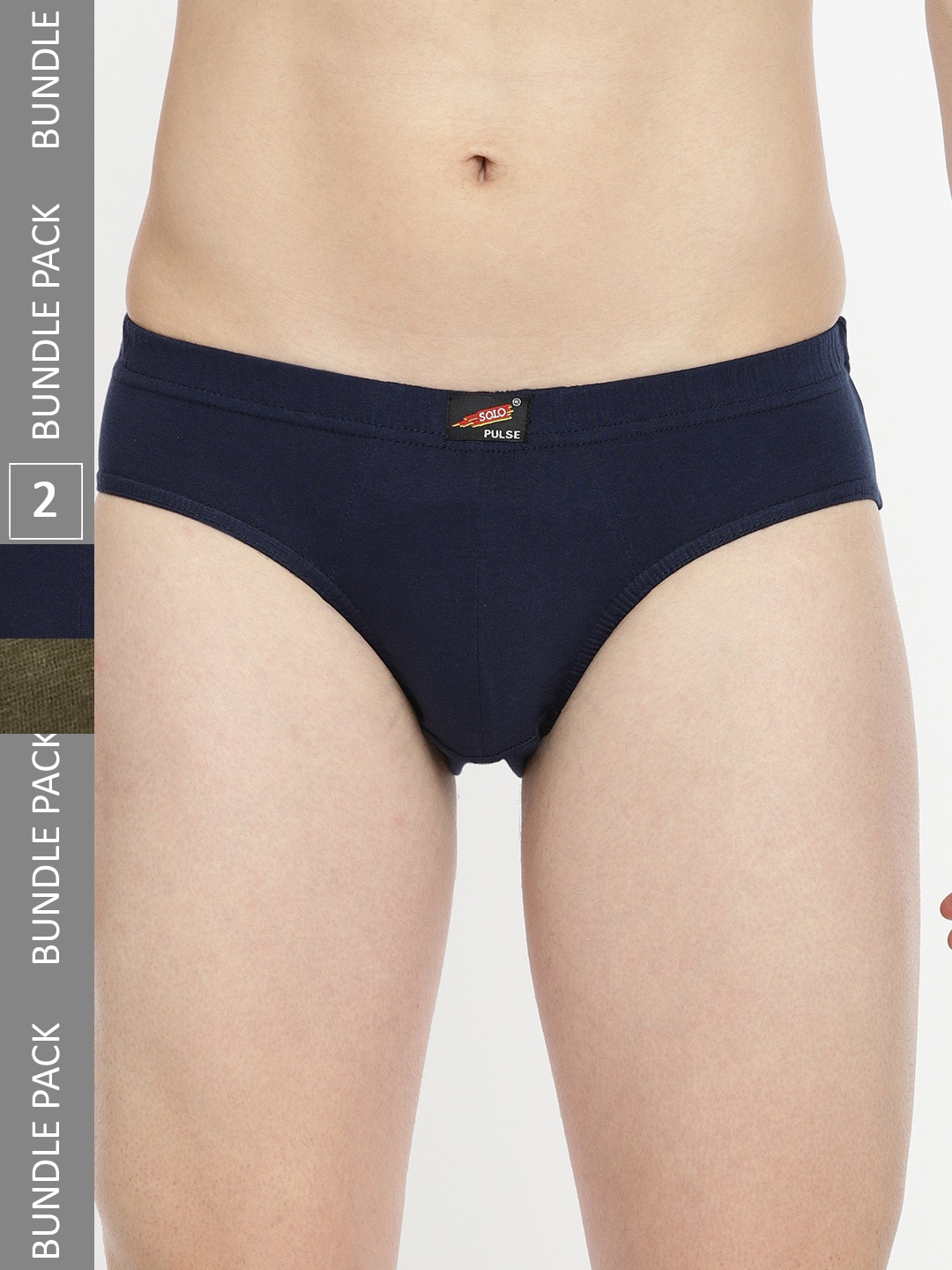

SOLO Pack Of 2 Anti Bacterial Pure Cotton Basic Briefs Pulse-3-Navy, Olive, Black-75, Navy blue