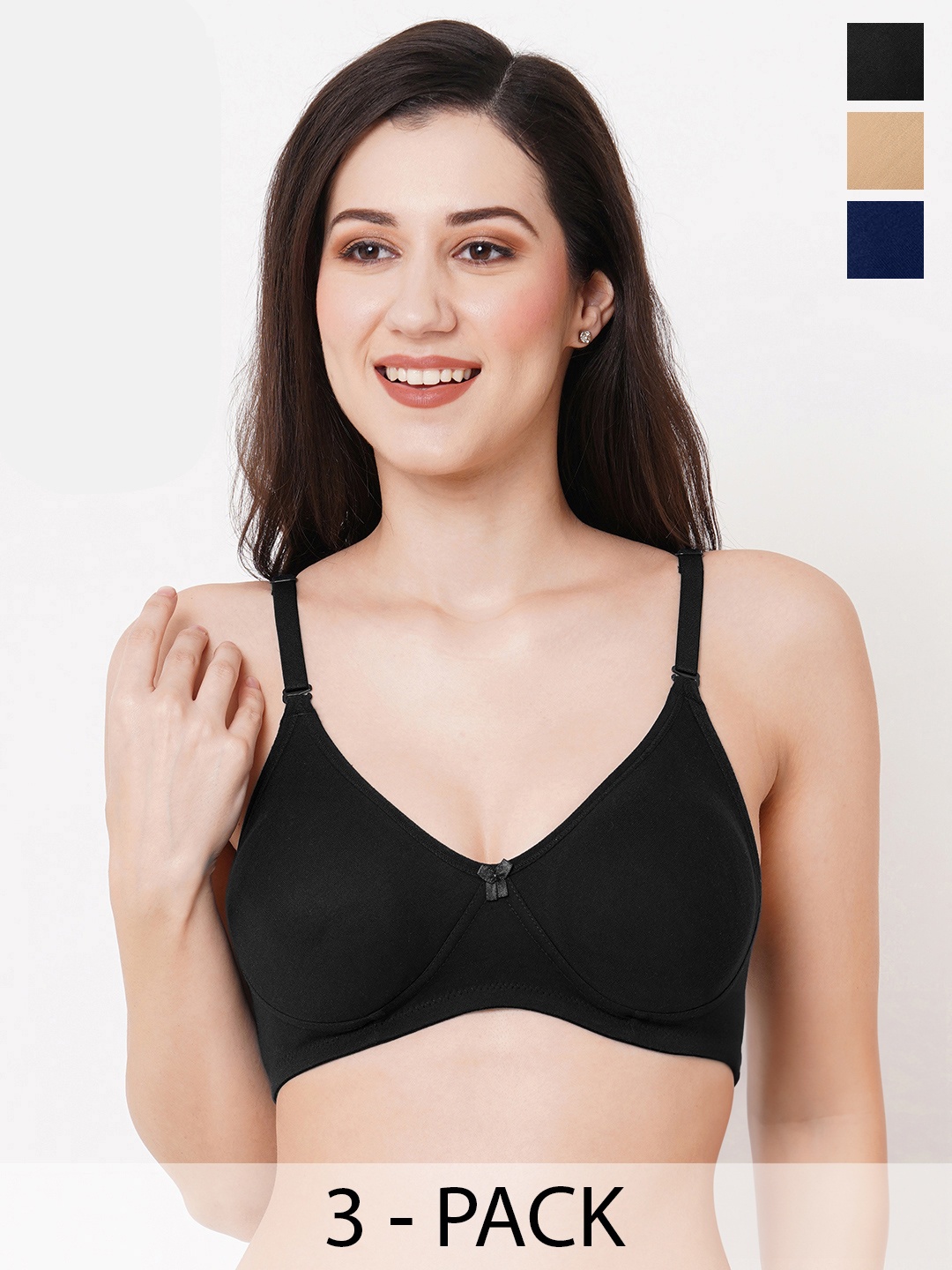 

Planetinner Pack Of 3 Full Coverage Lightly Padded Rapid Dry All Day Comfort T-shirt Bras, Black