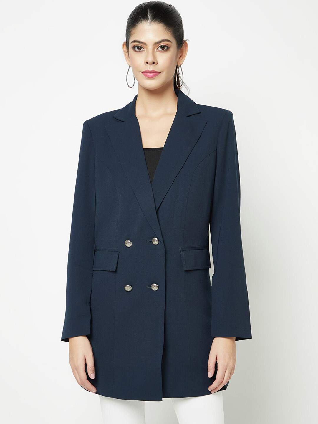 

HOUSE OF S Notched Lapel Double Breasted Blazer, Navy blue