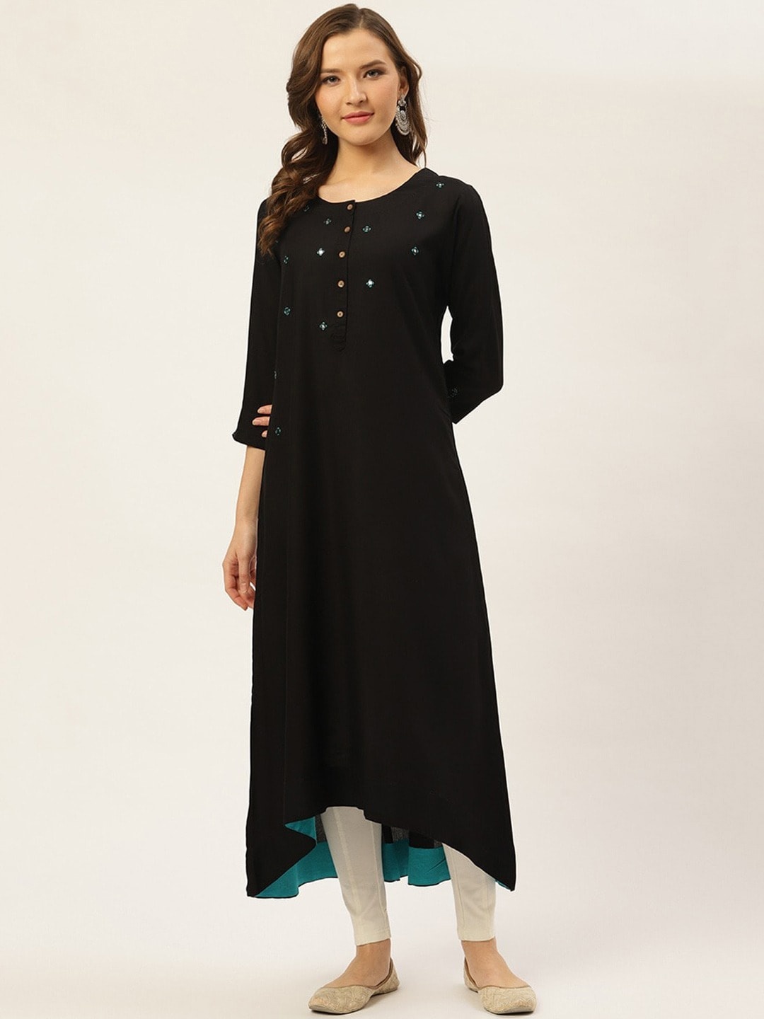 

SUTI Mirror Work High-Low A-Line Kurta, Black