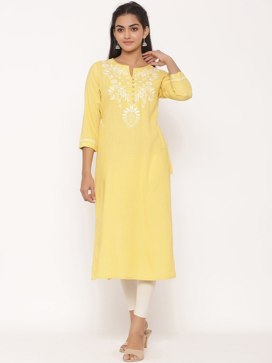 

SUTI Ethnic Motifs Yoke Design Thread Work Straight Kurta, Yellow
