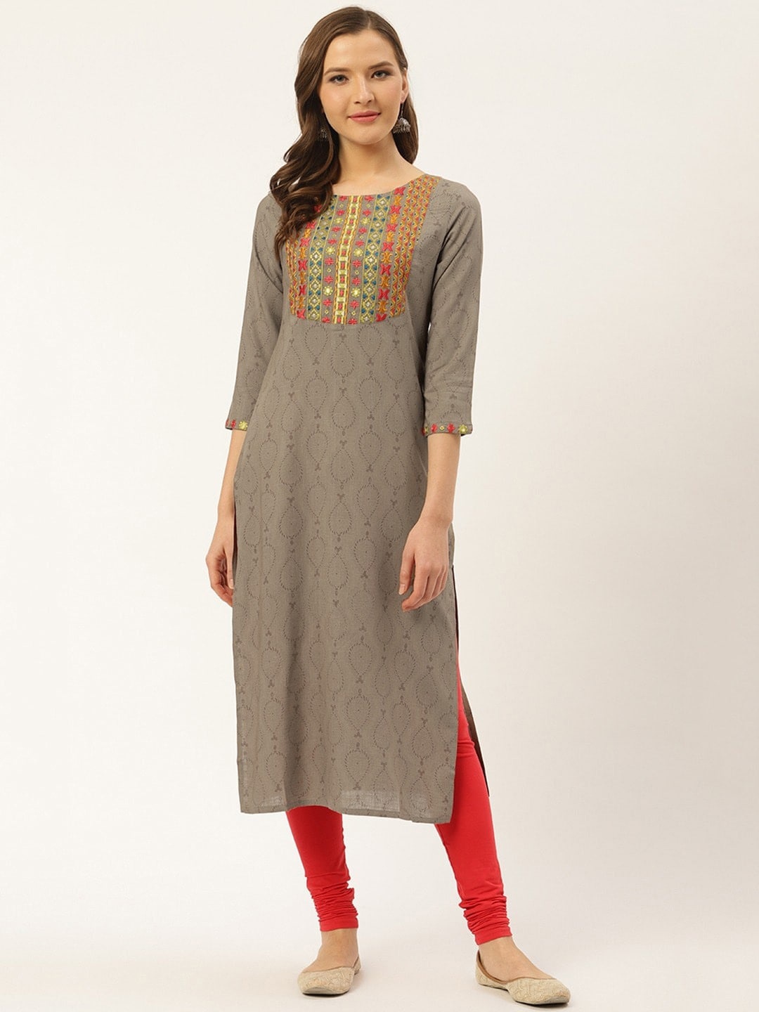 

SUTI Geometric Embroidered Straight Kurta, Grey