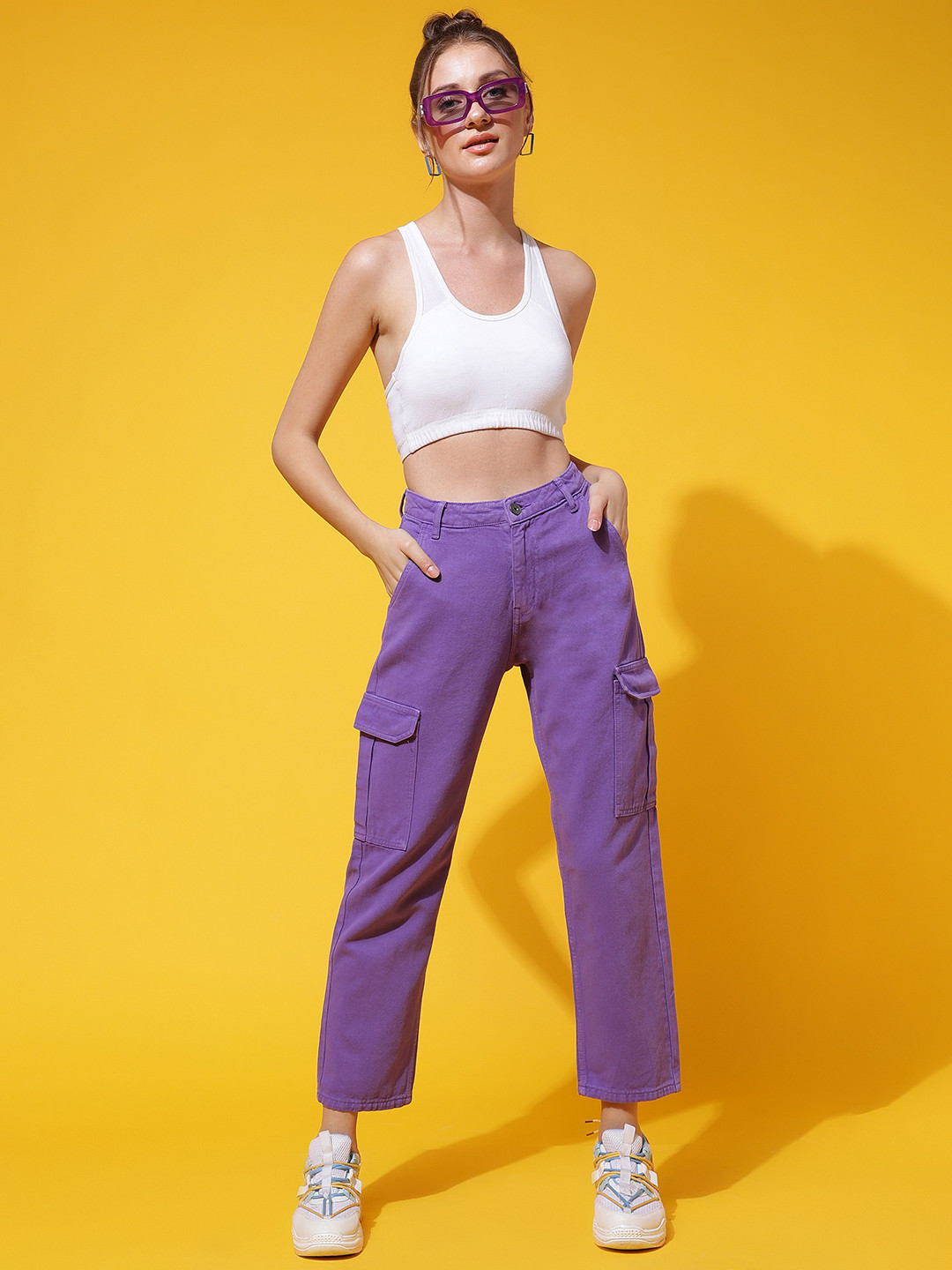 

Belliskey Women Relaxed Fit High-Rise Clean Look Denim Jeans, Purple