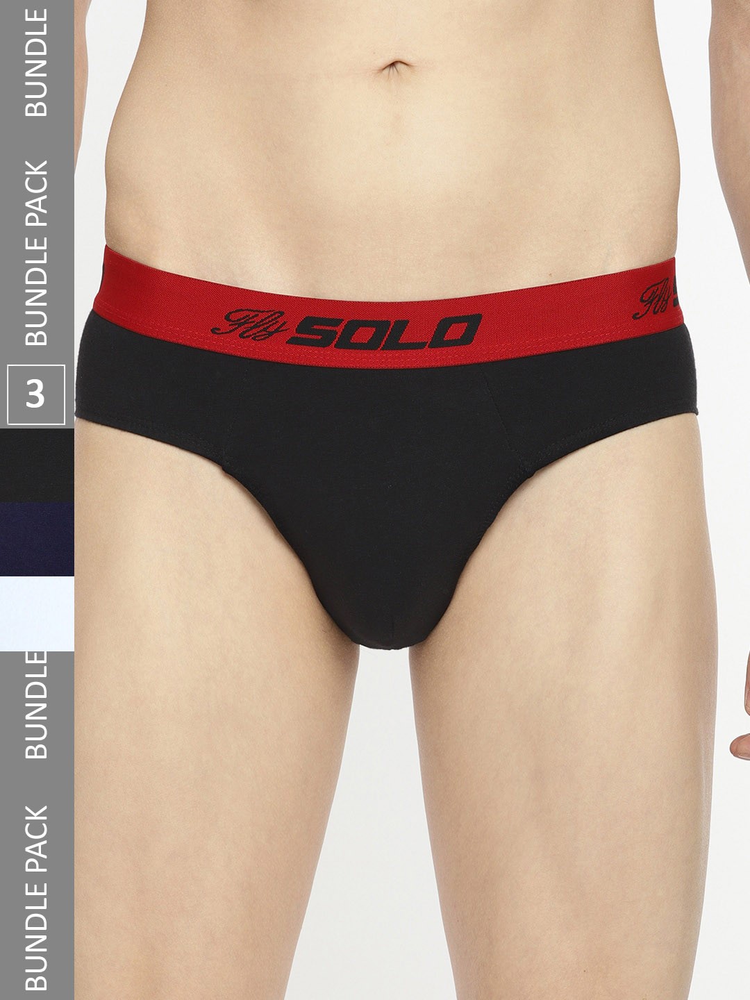 

SOLO Men Anti Bacterial Pack Of 3 Pure Cotton Briefs Vigour-3-BK-NV-WH-75, Black