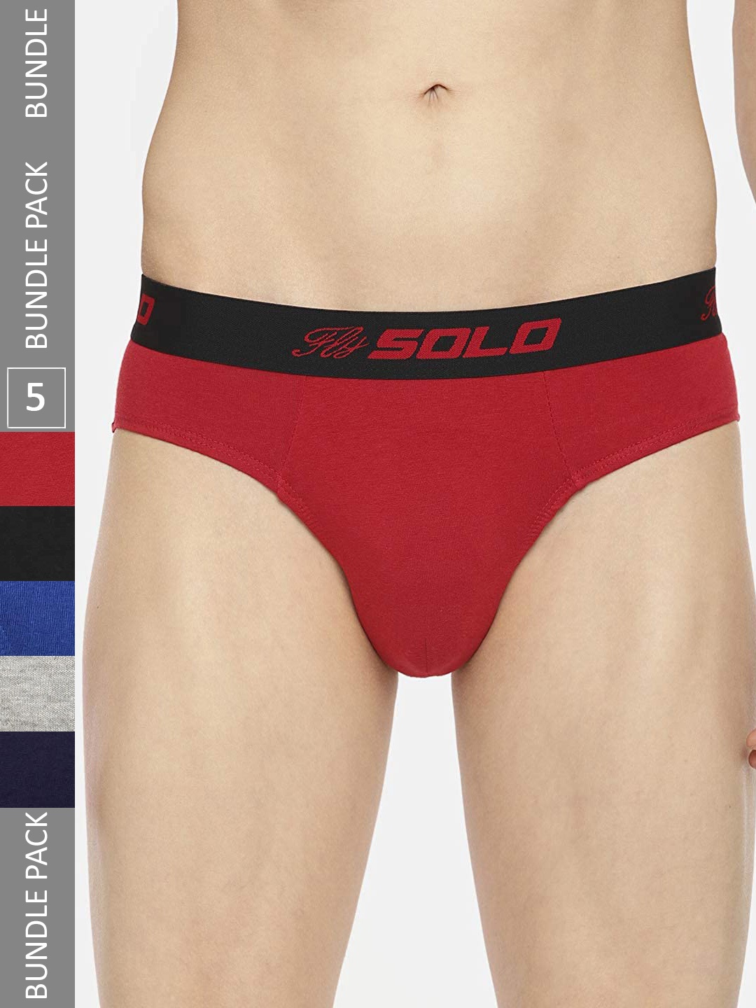 

SOLO Men Anti Bacterial Pack Of 5 Pure Cotton Briefs Vigour-5-RBNBOR-75, Red