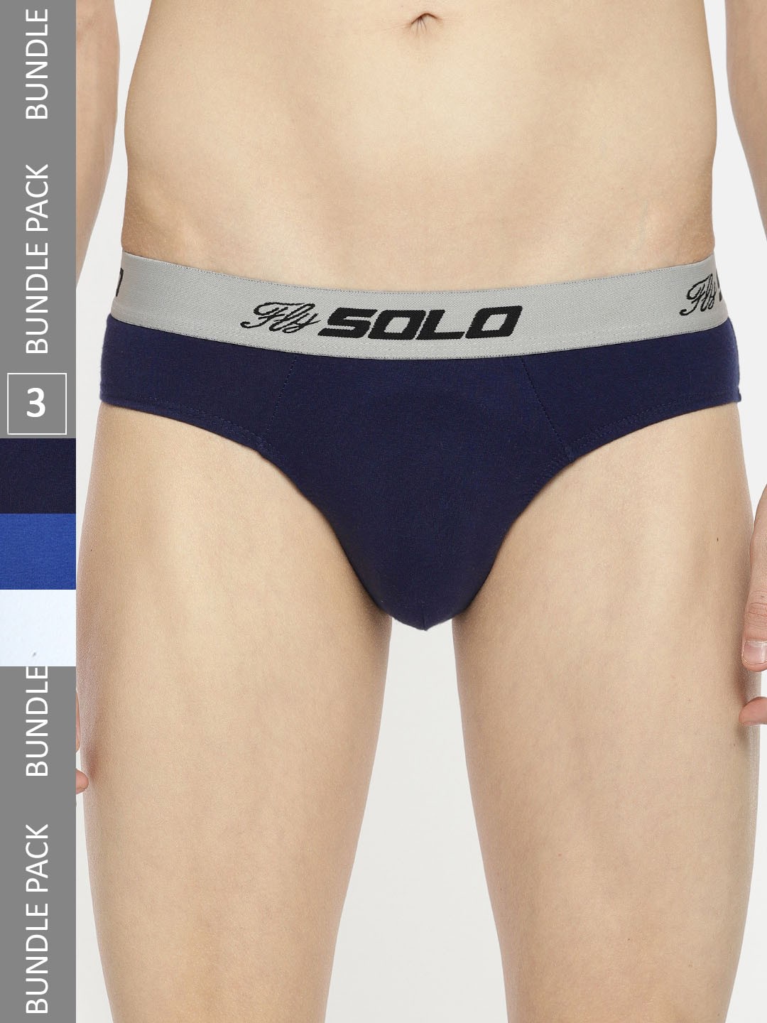 

SOLO Men Anti Bacterial Pack Of 3 Pure Cotton Briefs Vigour-3-NV-RB-WH-75, Navy blue