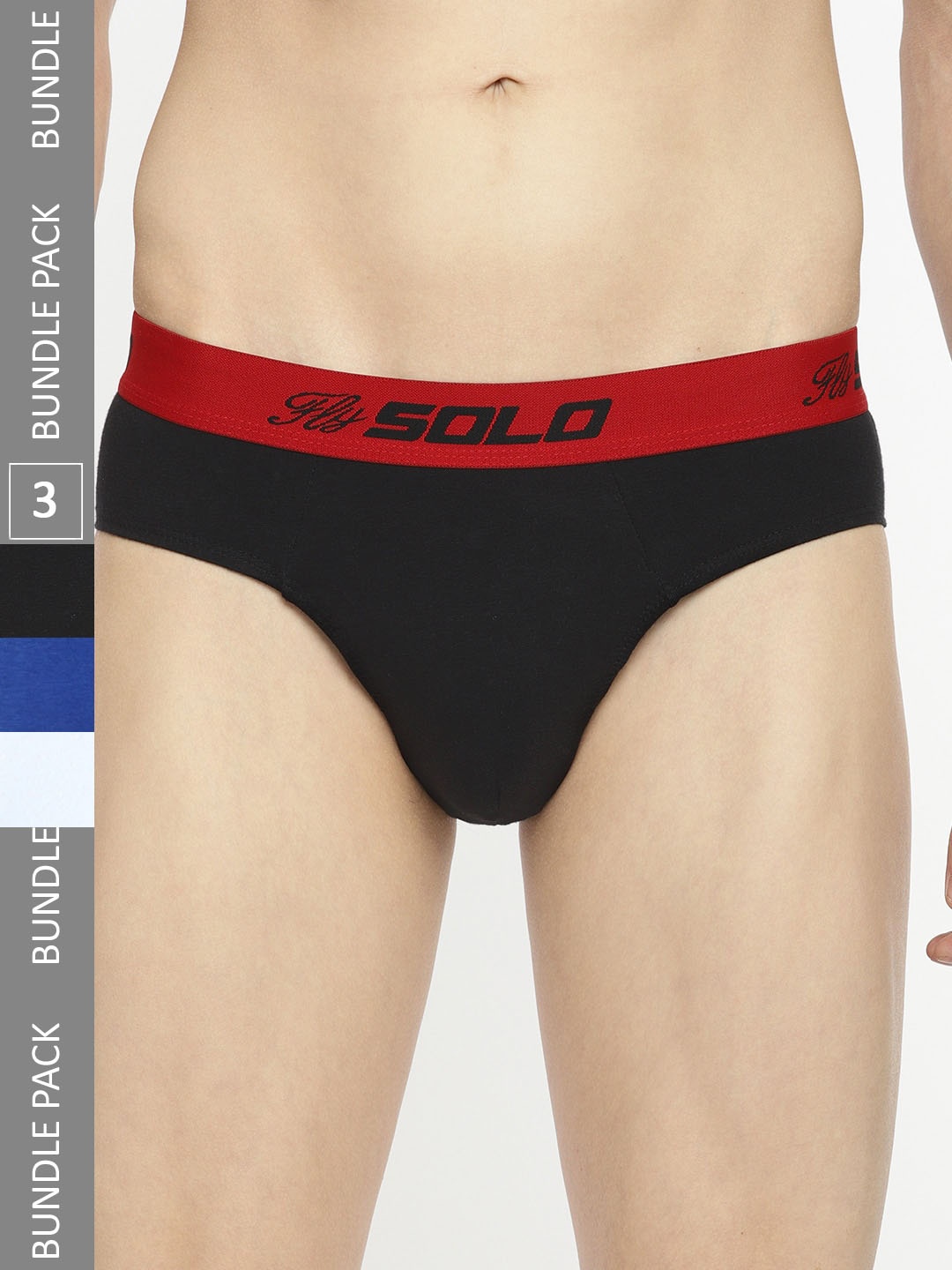

SOLO Pack Of 3 Anti Bacterial Basic Briefs Vigour-3-BK-RB-WH-75, Black