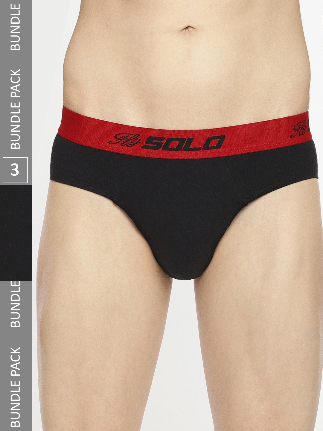 

SOLO Pack Of 3 Anti Bacterial Pure Cotton Basic Briefs Vigour-3-BK-75, Black