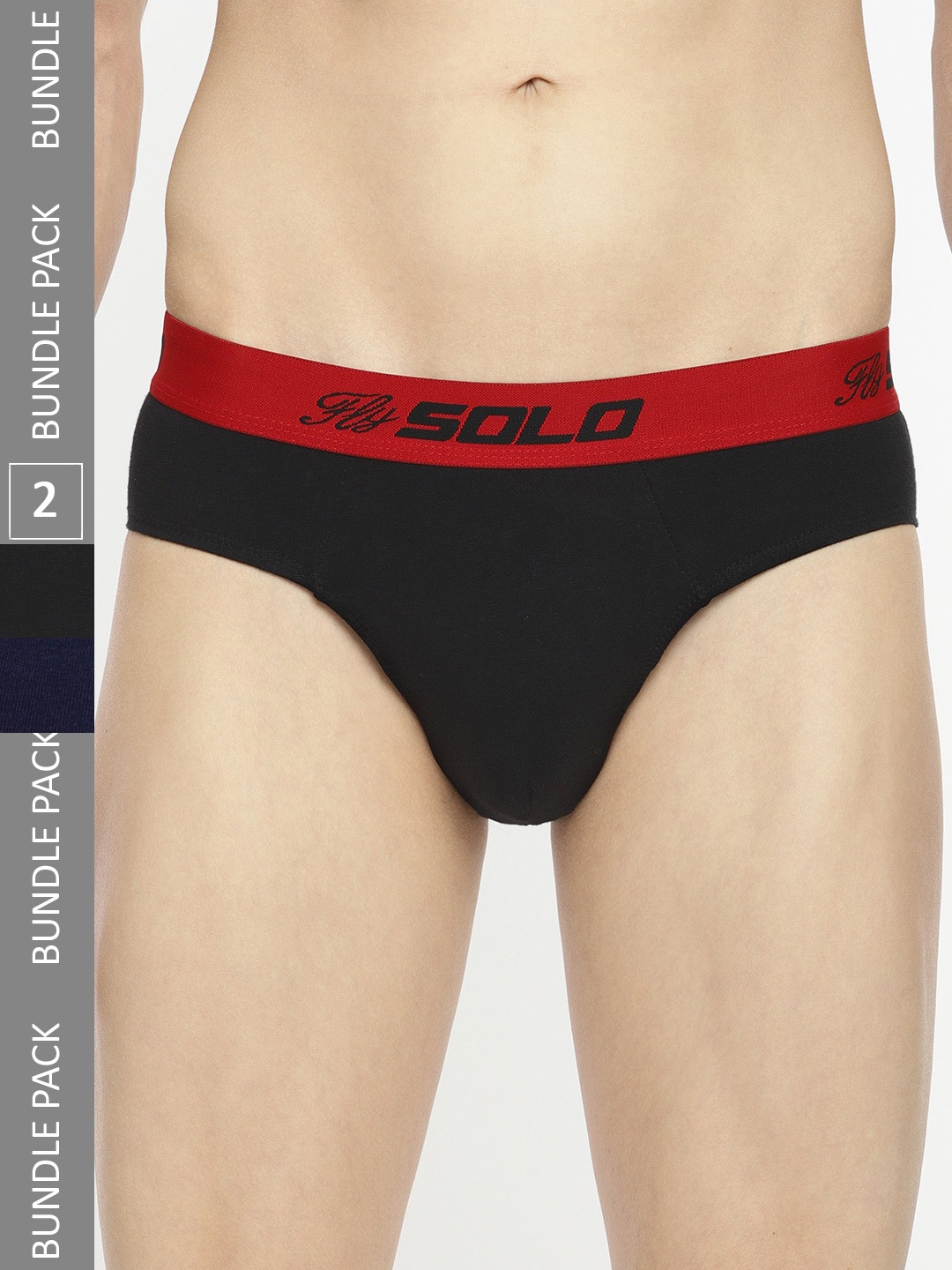 

SOLO Pack Of 2 Anti Bacterial Pure Cotton Basic Briefs Vigour-2-BK-NV-75, Black
