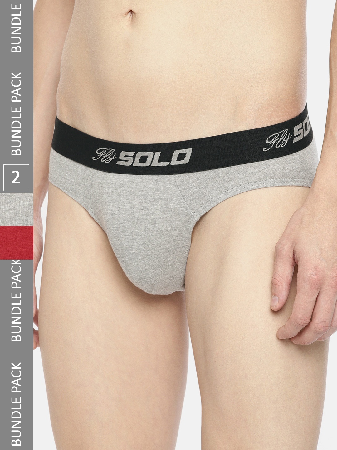 

SOLO Pack Of 2 Ultra Soft Anti Bacterial Basic Briefs Vigour-2-Grey Melange, Red-75