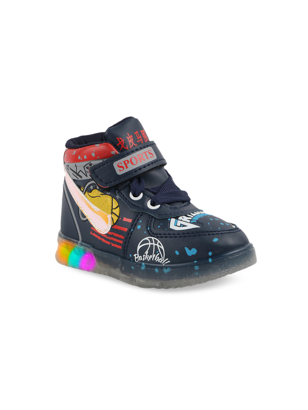 

AMAEZO Kids Printed Anti-Skid Lightweight LED Sneakers, Navy blue