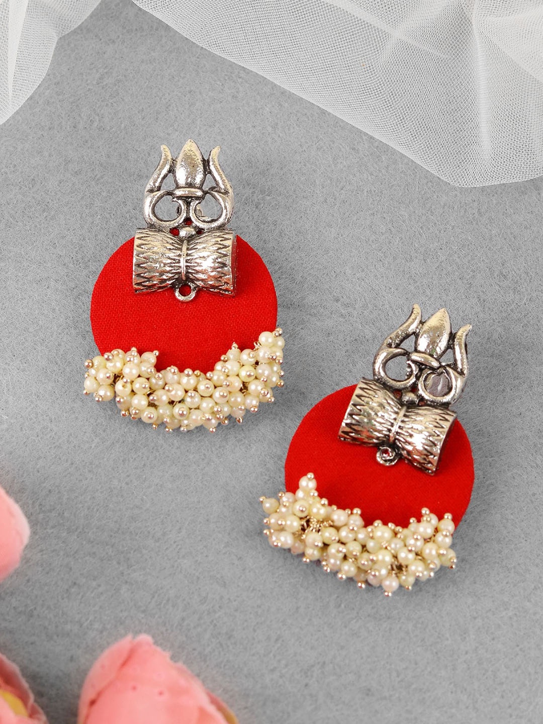 

Crunchy Fashion Silver-Plated Circular Stud Earrings, Red