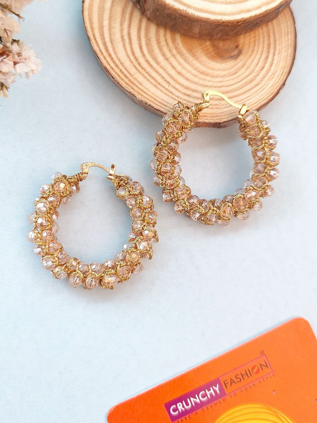

Crunchy Fashion Circular Beaded Hoop Earrings, Gold