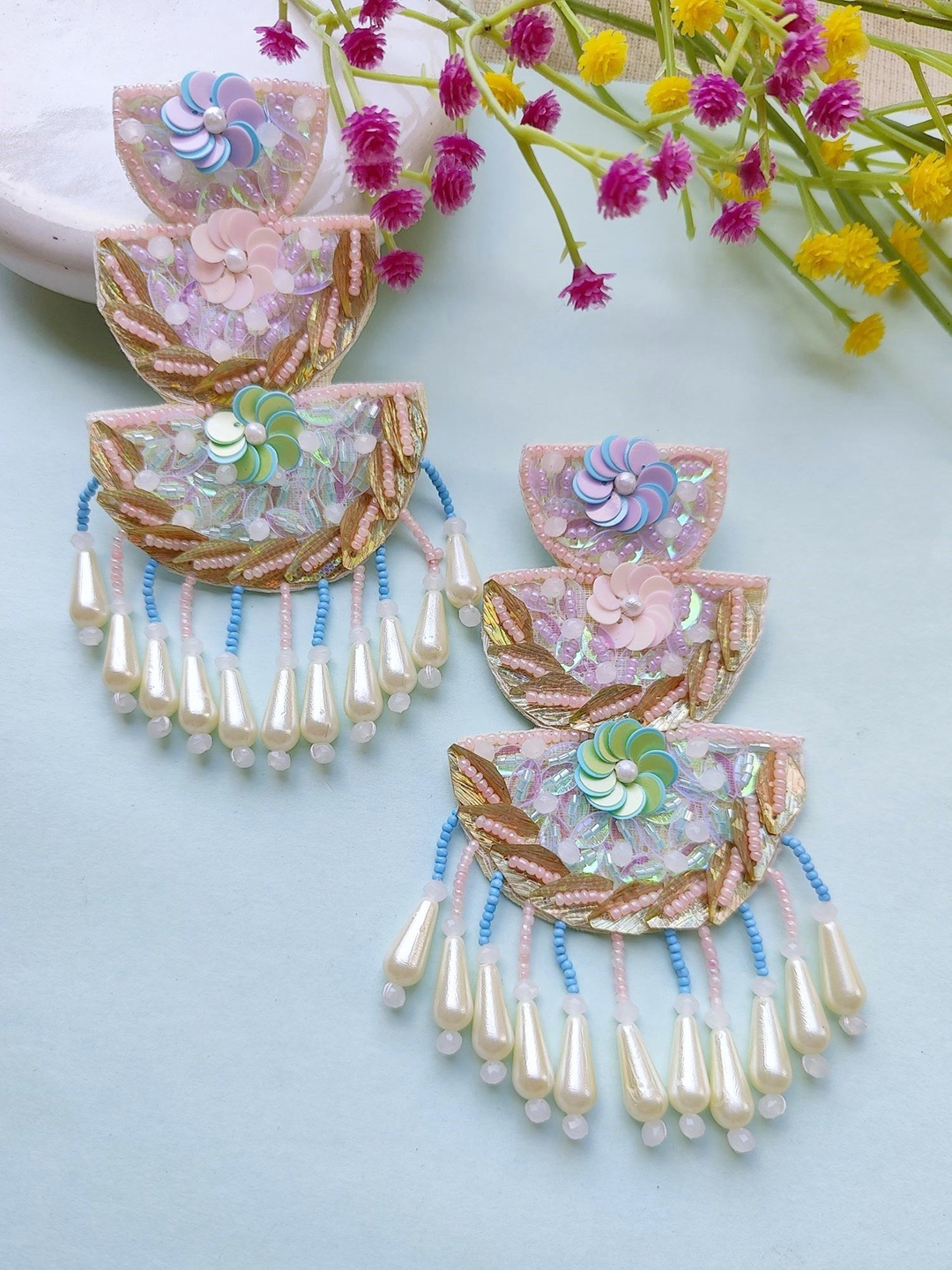 

Crunchy Fashion Artificial Beads & Stones Geometric Chandbalis, Pink