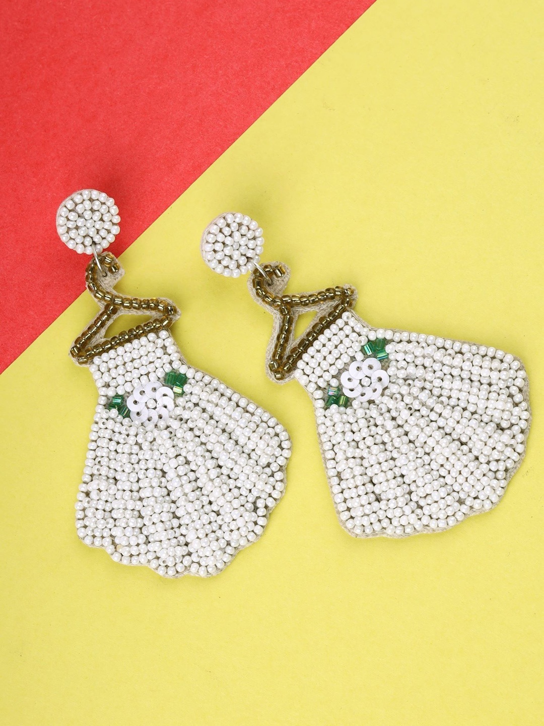 

Crunchy Fashion Contemporary Beaded Earrings, White